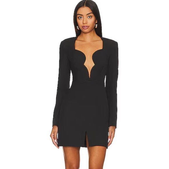 Bardot Audrina Long Sleeve Plunge Mini Dress Black 12 / XXL $150 - Picture 1 of 8